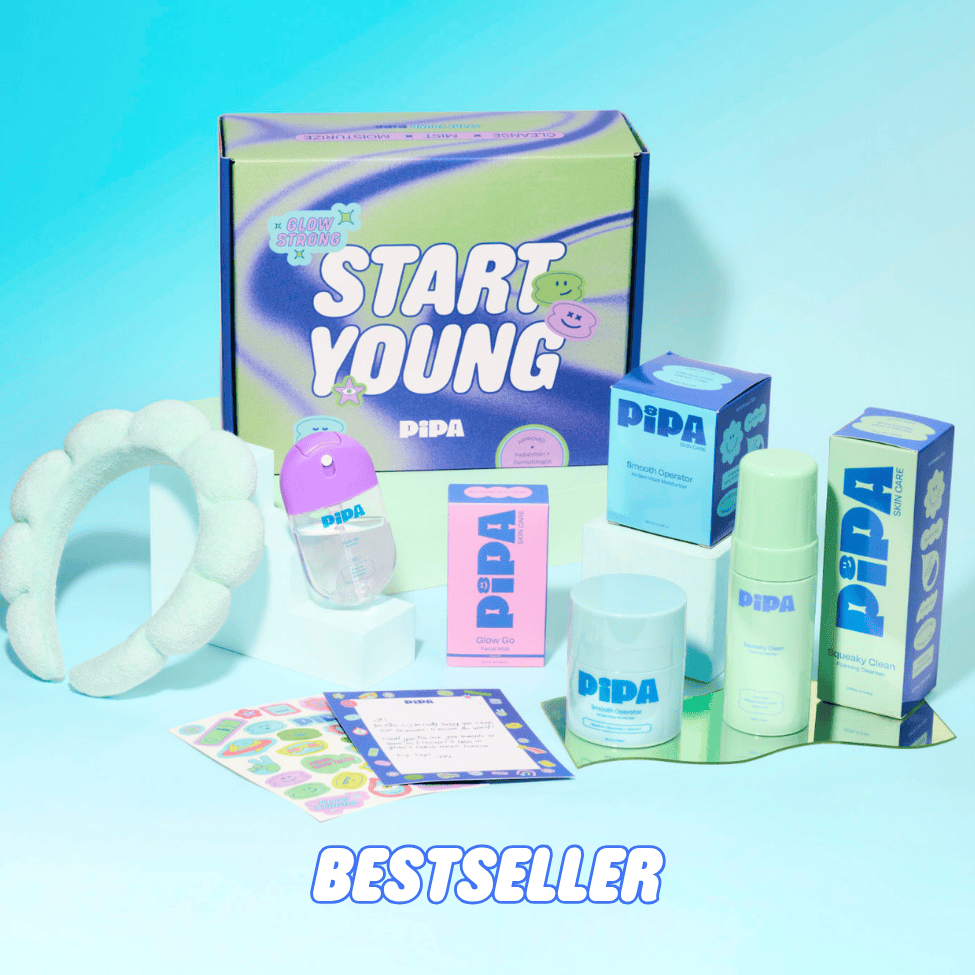 Start Young Bundle tween skincare set with cleanser, moisturizer, mist, and free headband